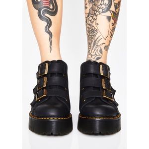 dr martens coppola black leather triple strap chunky heeled ankle boots